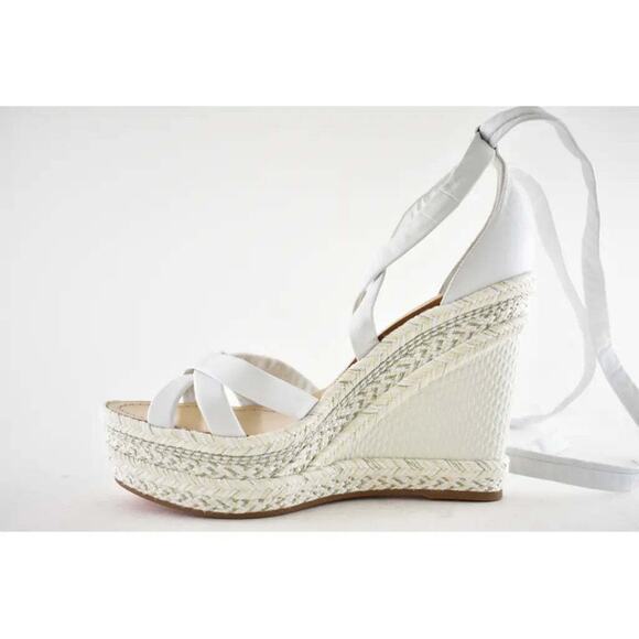 Christian Louboutin Lagoadonna 120 White Lace Up Platform Wedge Sandal Heel 41 - Picture 8 of 12
